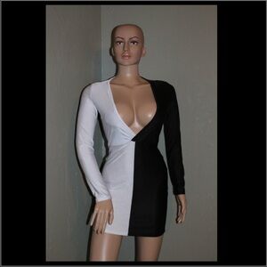 Black and White Long Sleeve Dress